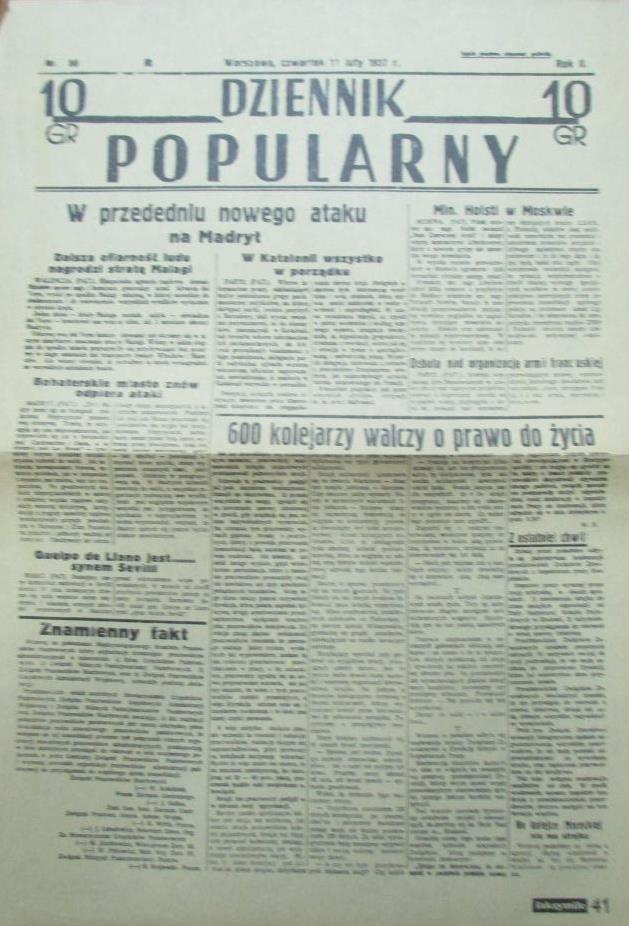 Документ. Факсиміле «Дзенник популярни», № 56. 11.02.1937 р. 